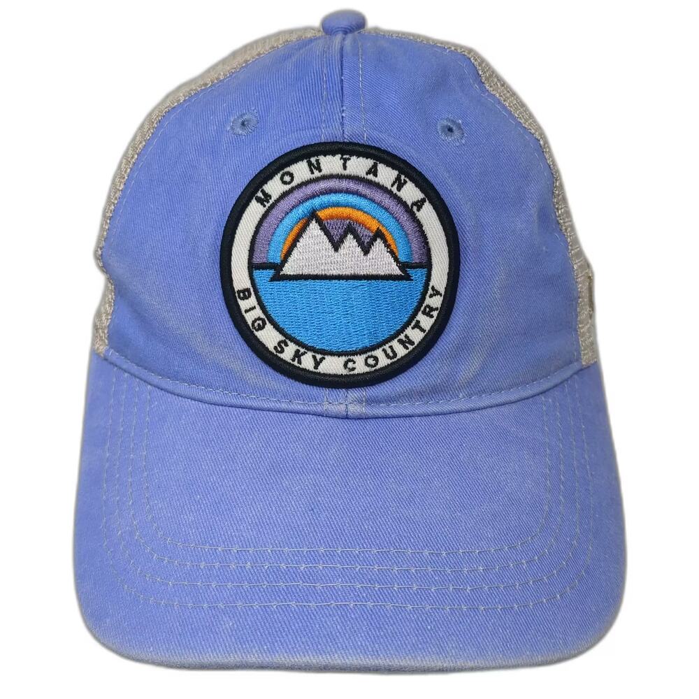 DK Caps Montana Big Sky Country Trucker Hat Blue Beige 1889 Mesh OS Snapback